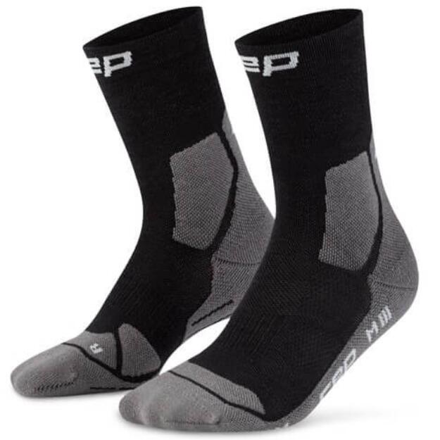 Sosete de drumeție CEP Merino Light Mid-Cut - Negru/Gri