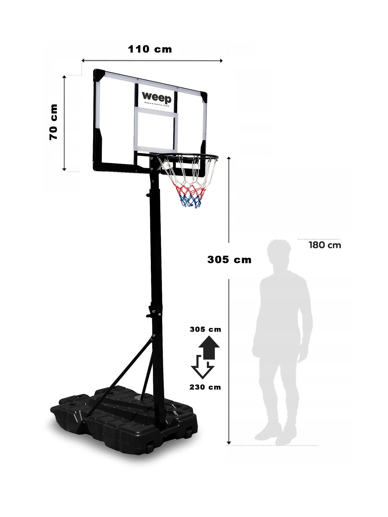 Zestaw do koszykówki Kosz WEEP FD02 regulowany 230-305cm Stabilny kółka 3/7