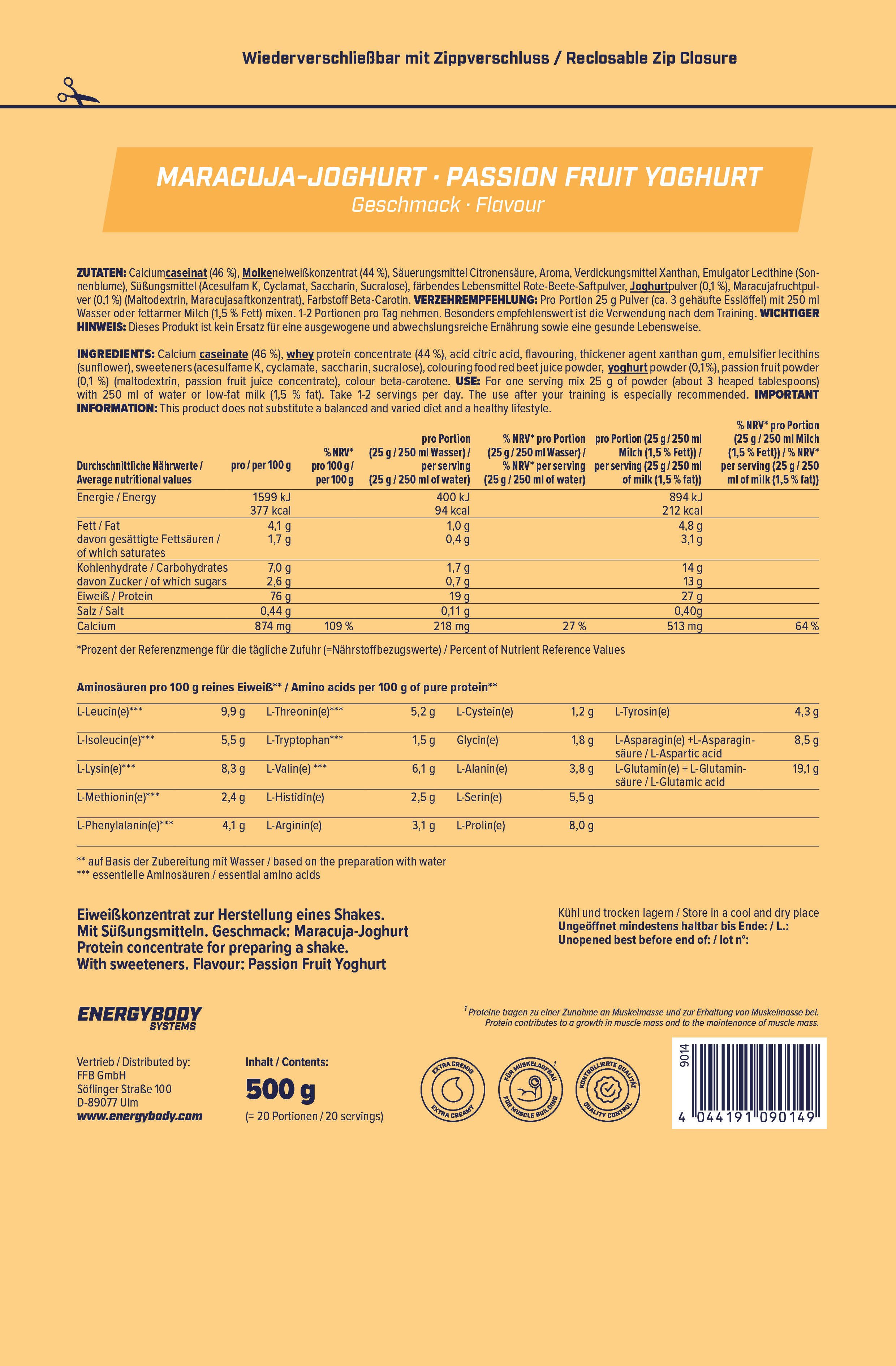 Mega Protein Maracuja-Joghurt, Mehrkomponenten-Protein Eiweißshake Proteinpulver 4/4