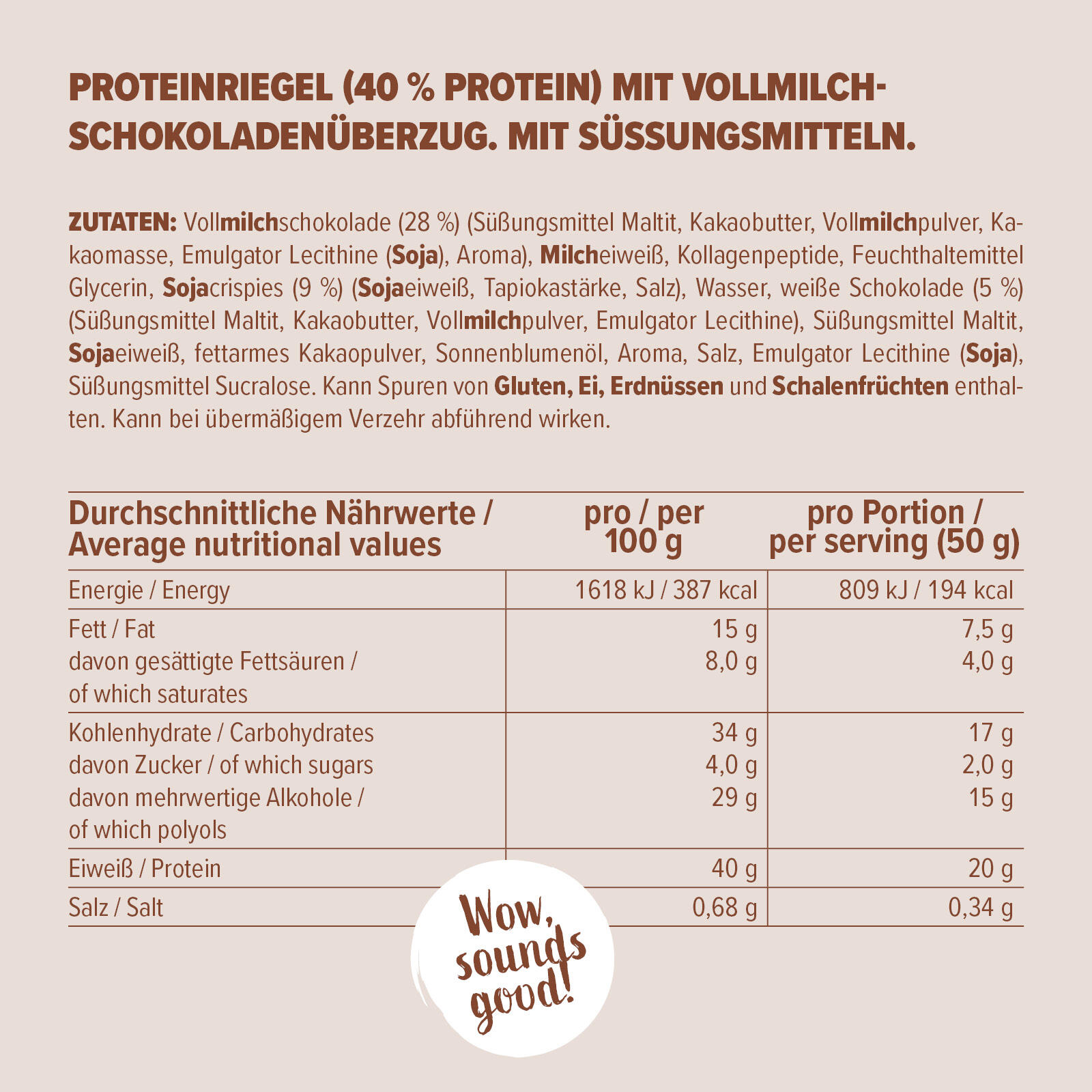 Superbar Eiweißriegel, 40% Protein, low sugar, Crispy Cream Cake, 50 g 3/4