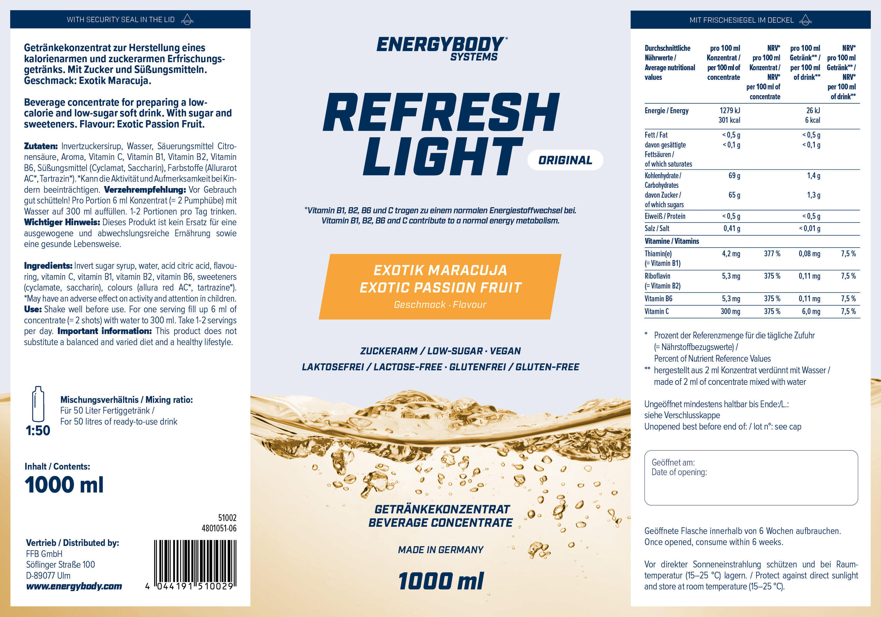 Refresh Light Getränkekonzentrat mit Vitaminen, Exotic Maracuja, 1 L 4/4