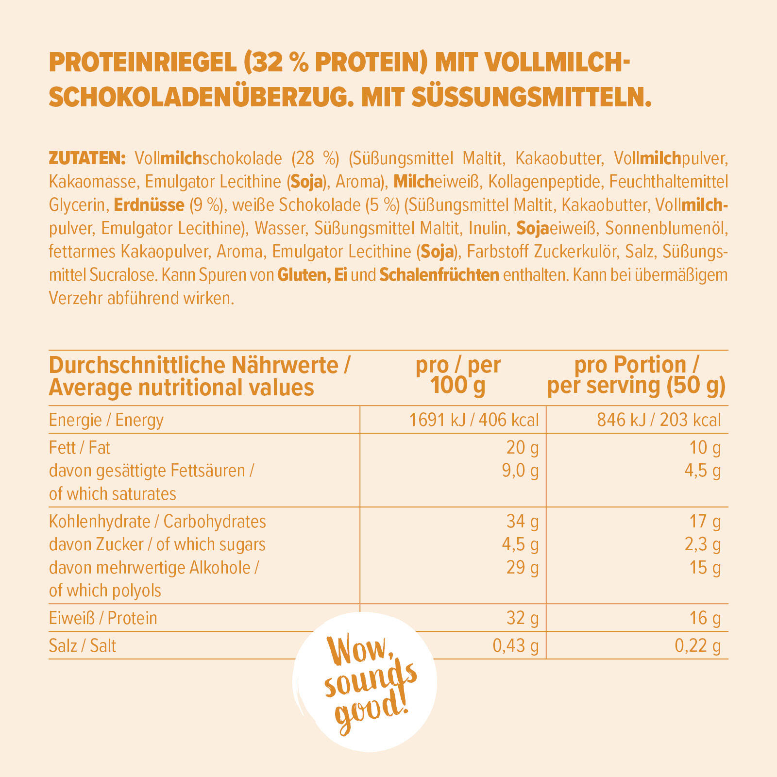Superbar Eiweißriegel, 32% Protein, low sugar, Peanut Caramel, 50 g 3/4