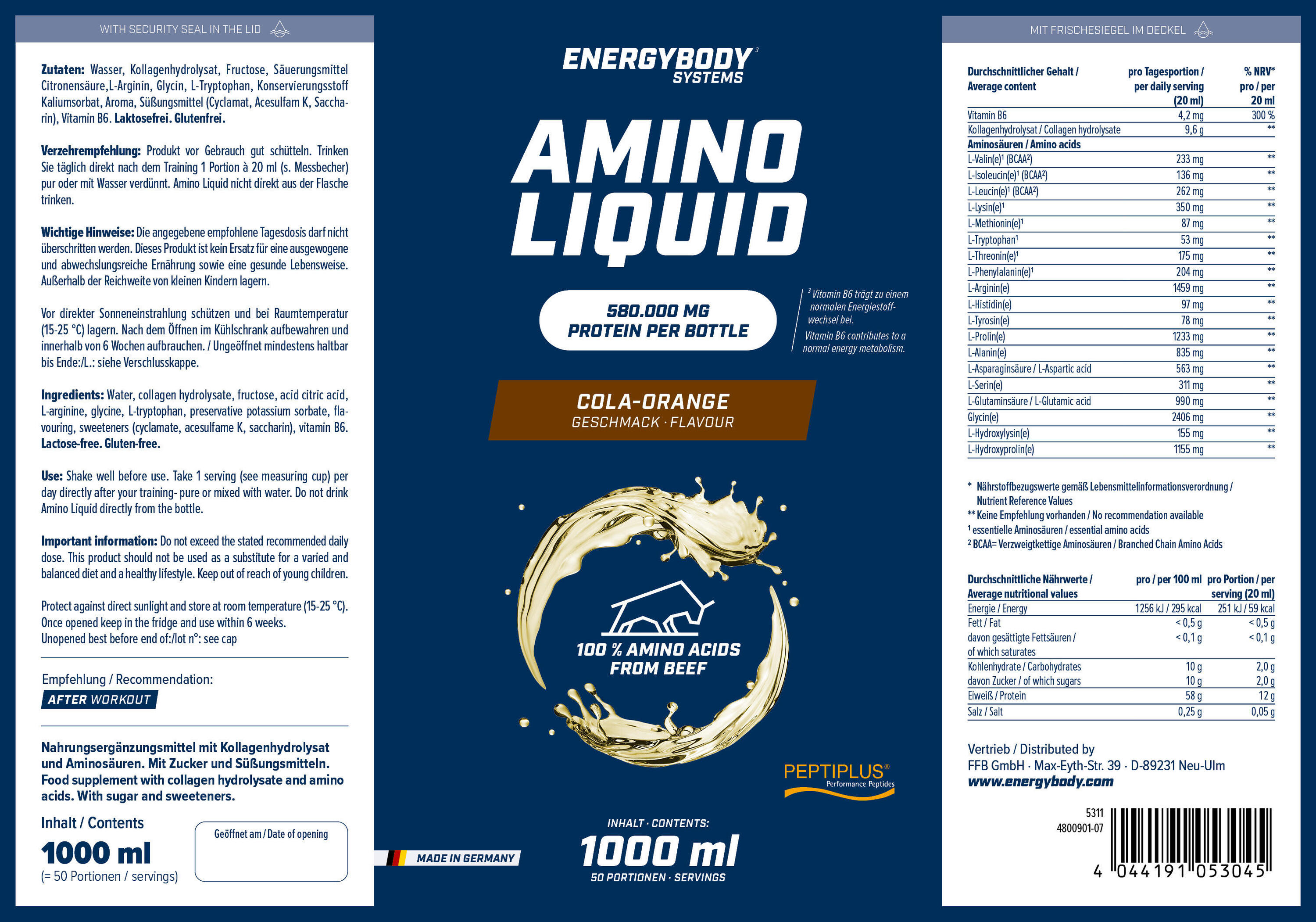 Amino Liquid 580.000 mg Cola-Orange, 1 Liter 5/5