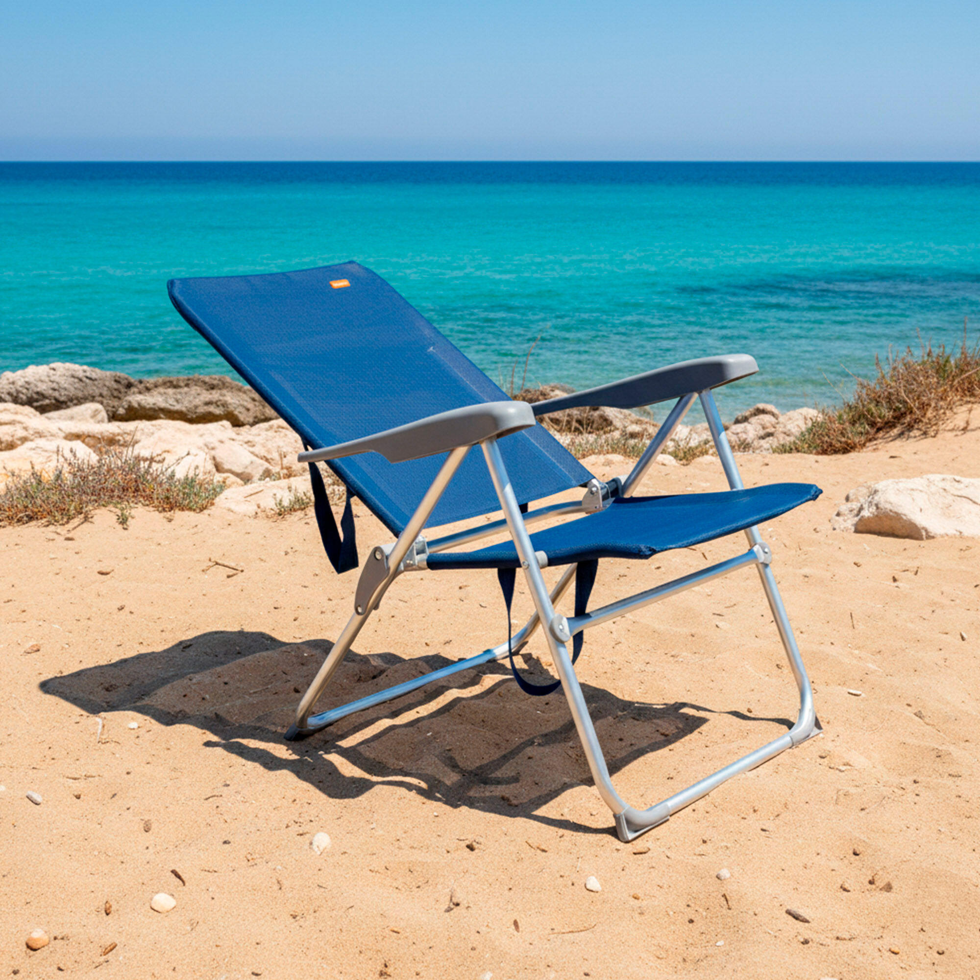 Pack da 2 sedie da spiaggia multiposizione pieghevoli Slim blu, 47X60X94 cm 3/7