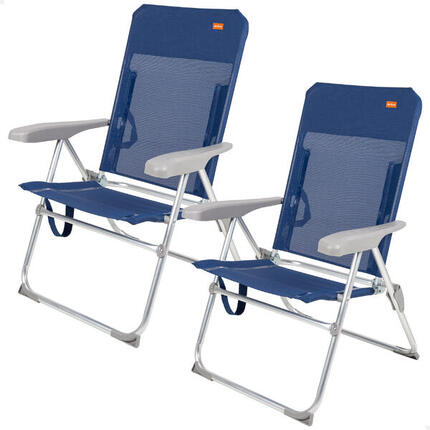Lot de 2 chaises de plage pliantes multipositions Slim bleues, 47X60X94 cm