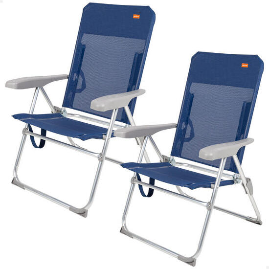 Lot de 2 chaises de plage pliantes multipositions Slim bleues, 47X60X94 cm