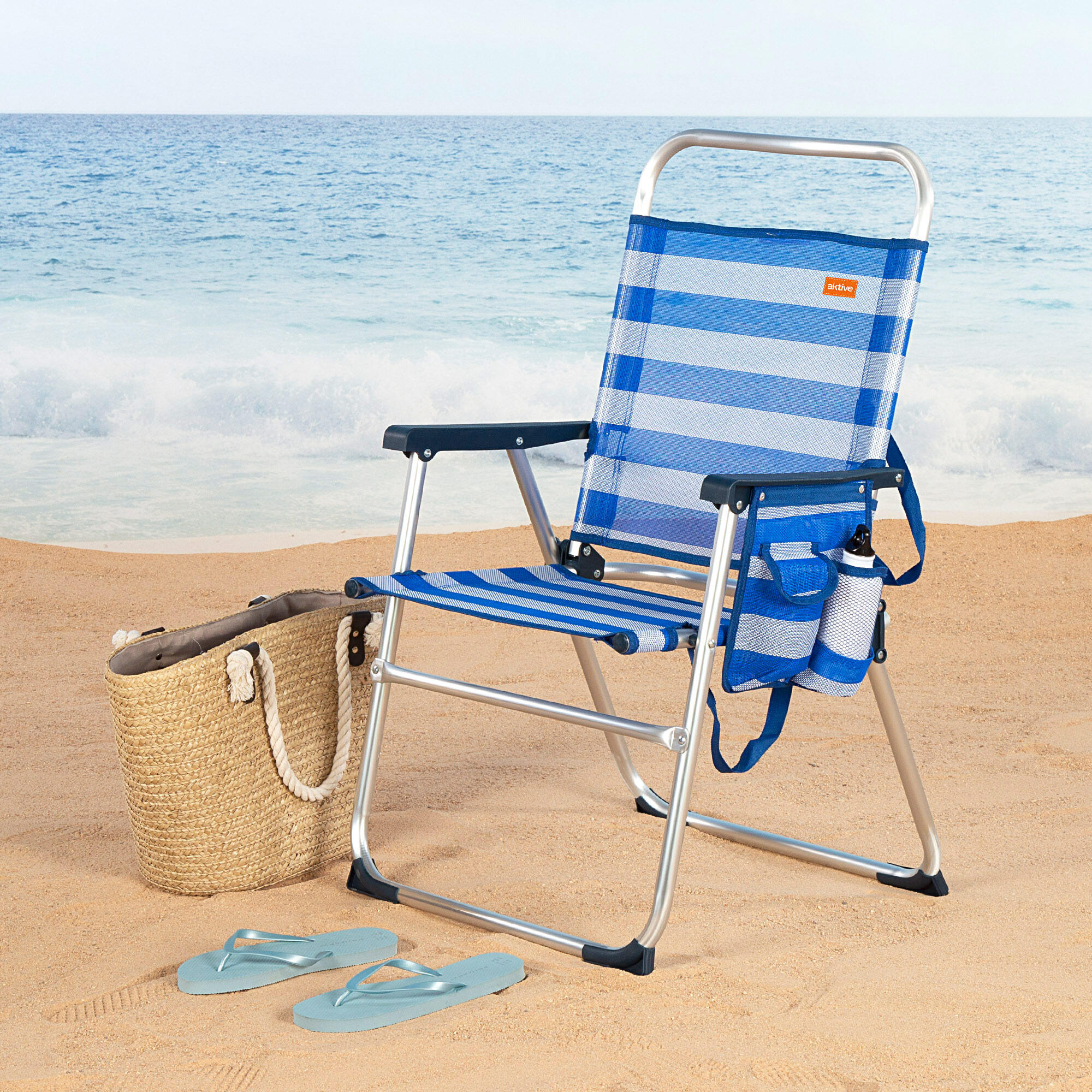 Pack da 2 sedie da spiaggia pieghevoli con tasche a righe, 48x50x88 cm 2/7