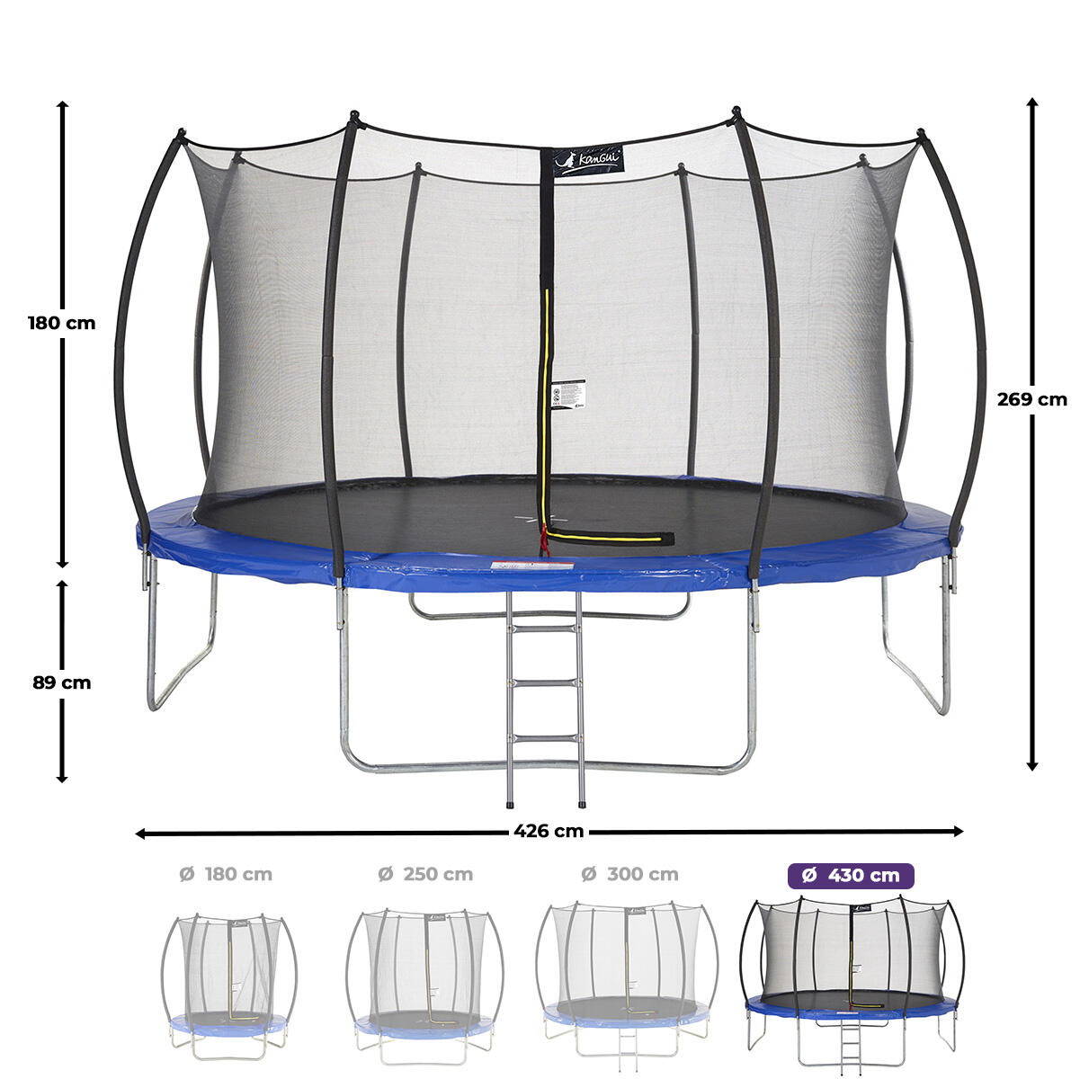 Trampoline FPR Ø 430 filet intérieur échelle bleu jardin sécurisé 3/7