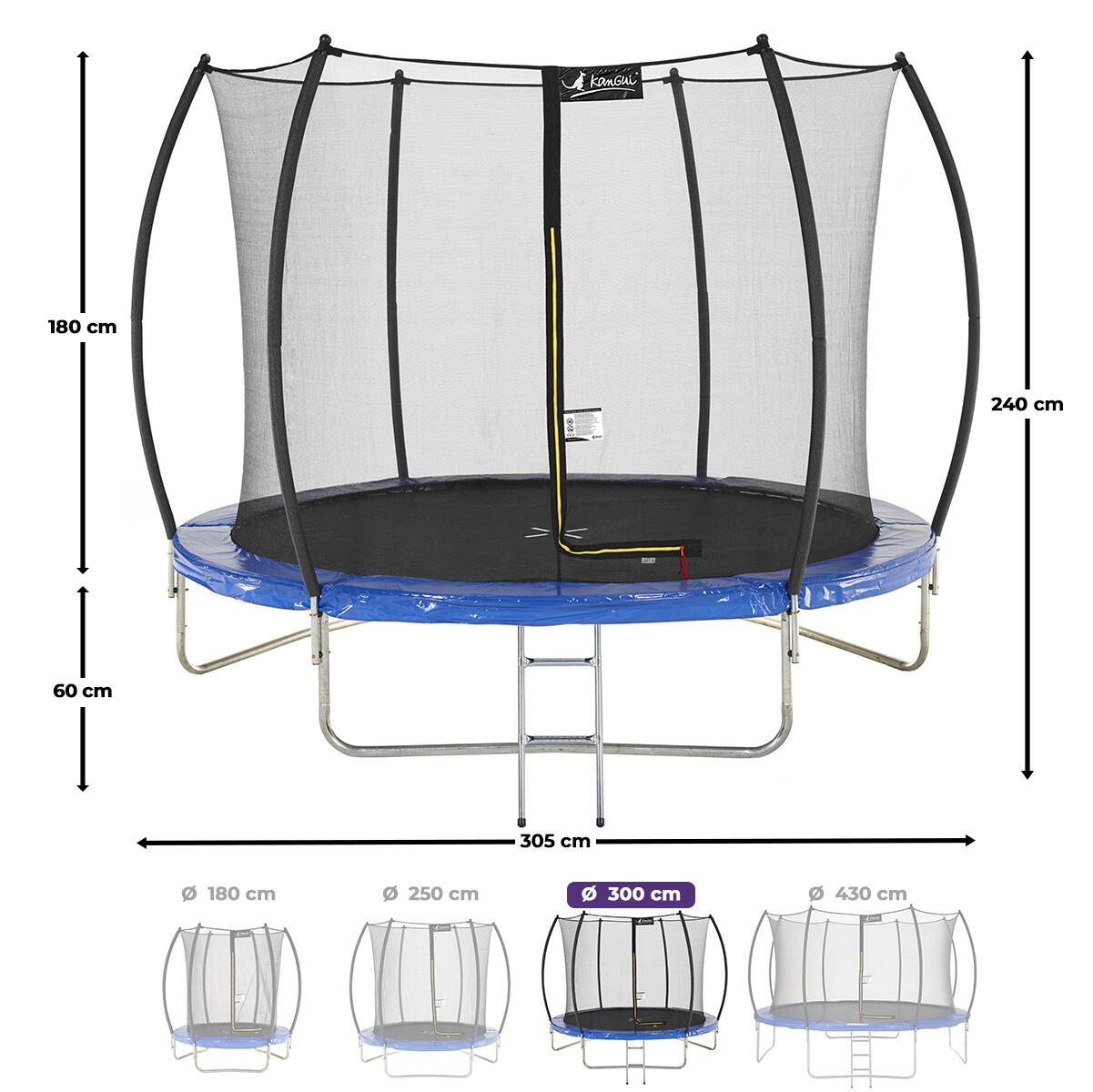 Trampoline FPR Ø 305 filet intérieur échelle bleu jardin sécurisé 3/7
