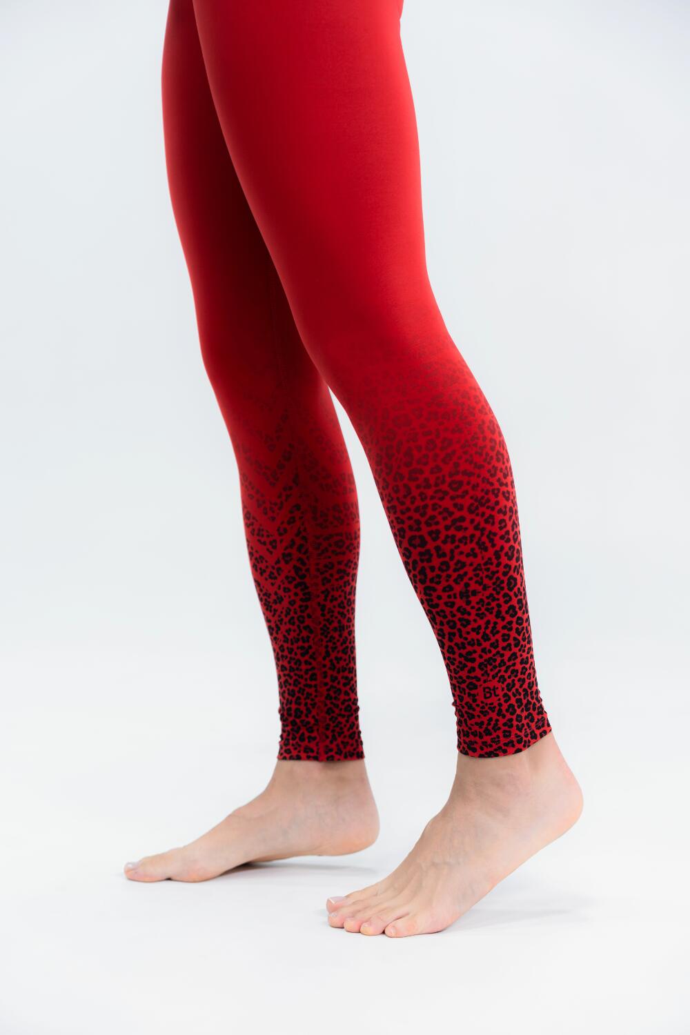 Mallas Running BEATFIT Mujer ROSETTE Roja Talle Alto Vientre Plano Moldeador 4/4