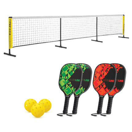 Baseline 4 Player Kids Pickleball Set with Rackets, Balls and a Net, Black