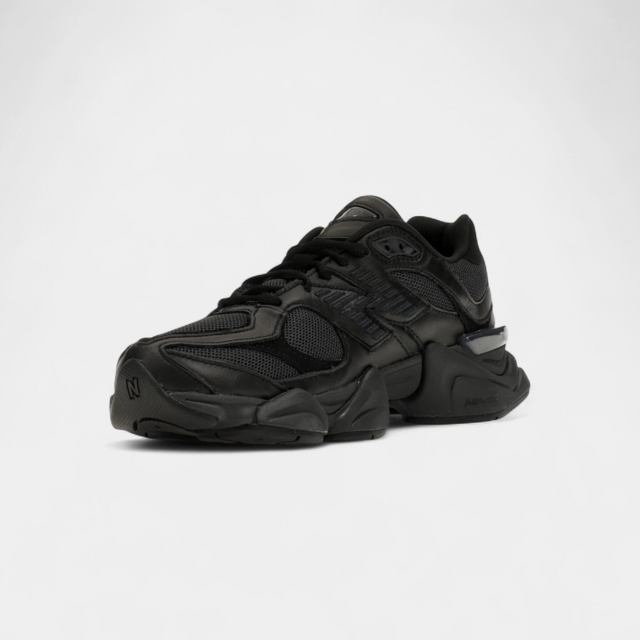 New Balance 9060 Triple Black Leather 3/5