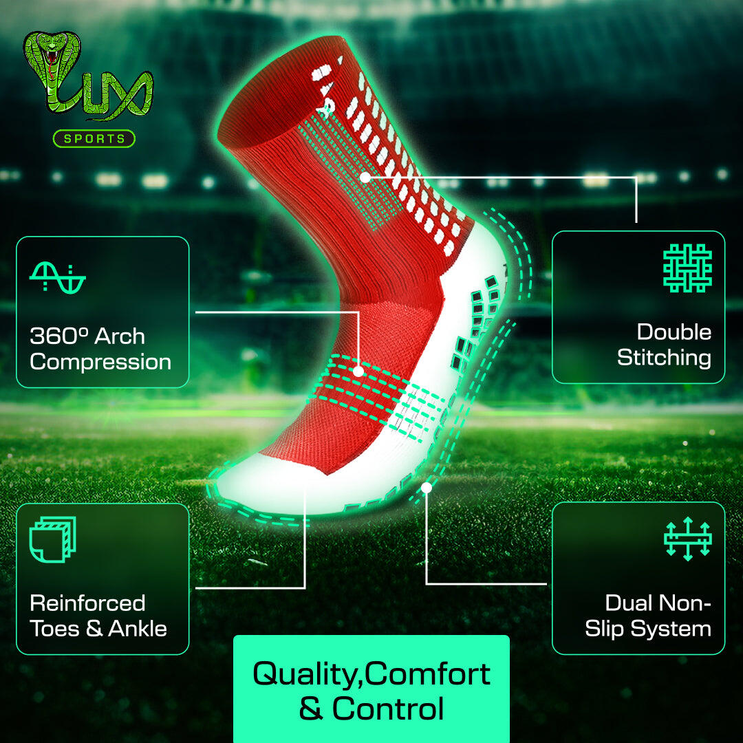 Football Grip Socken, Wadenlang, Rot, Erwachsenengröße, Rutschfeste 3/7
