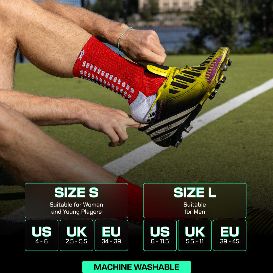 Football Grip Socken, Wadenlang, Rot, Erwachsenengröße, Rutschfeste 5/7