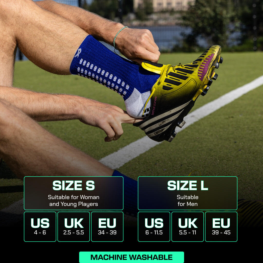 Voetbalsokken met grip, kuitlengte, blauw, volwassen maat, antislip 5/7
