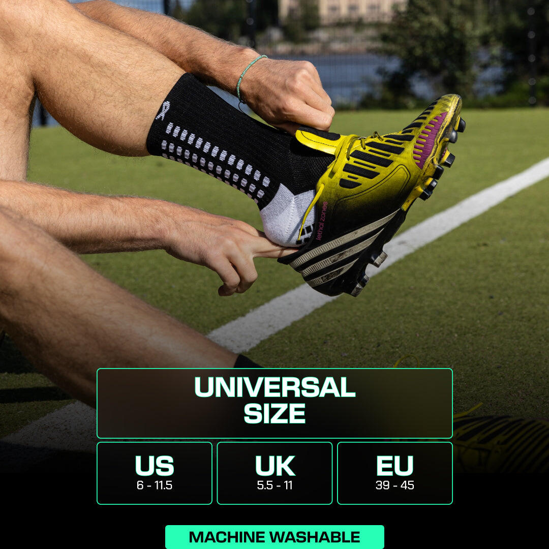 Voetbalsokken met Grip – Kuitlengte – Zwart – Volwassen Maat (EU 39–46 / US 7/7