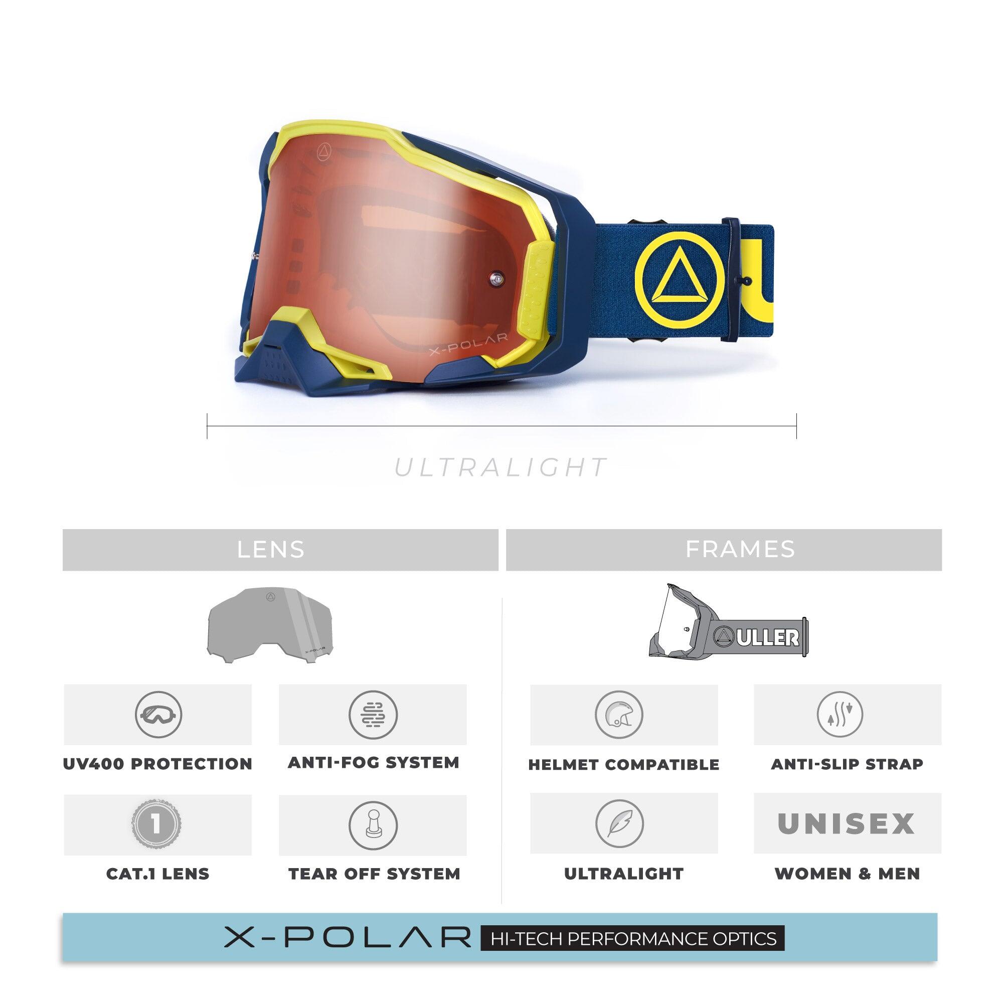 Unisex Motocross Gafas Enduro UV400 Antivaho ULLER Stone Azul 6/7
