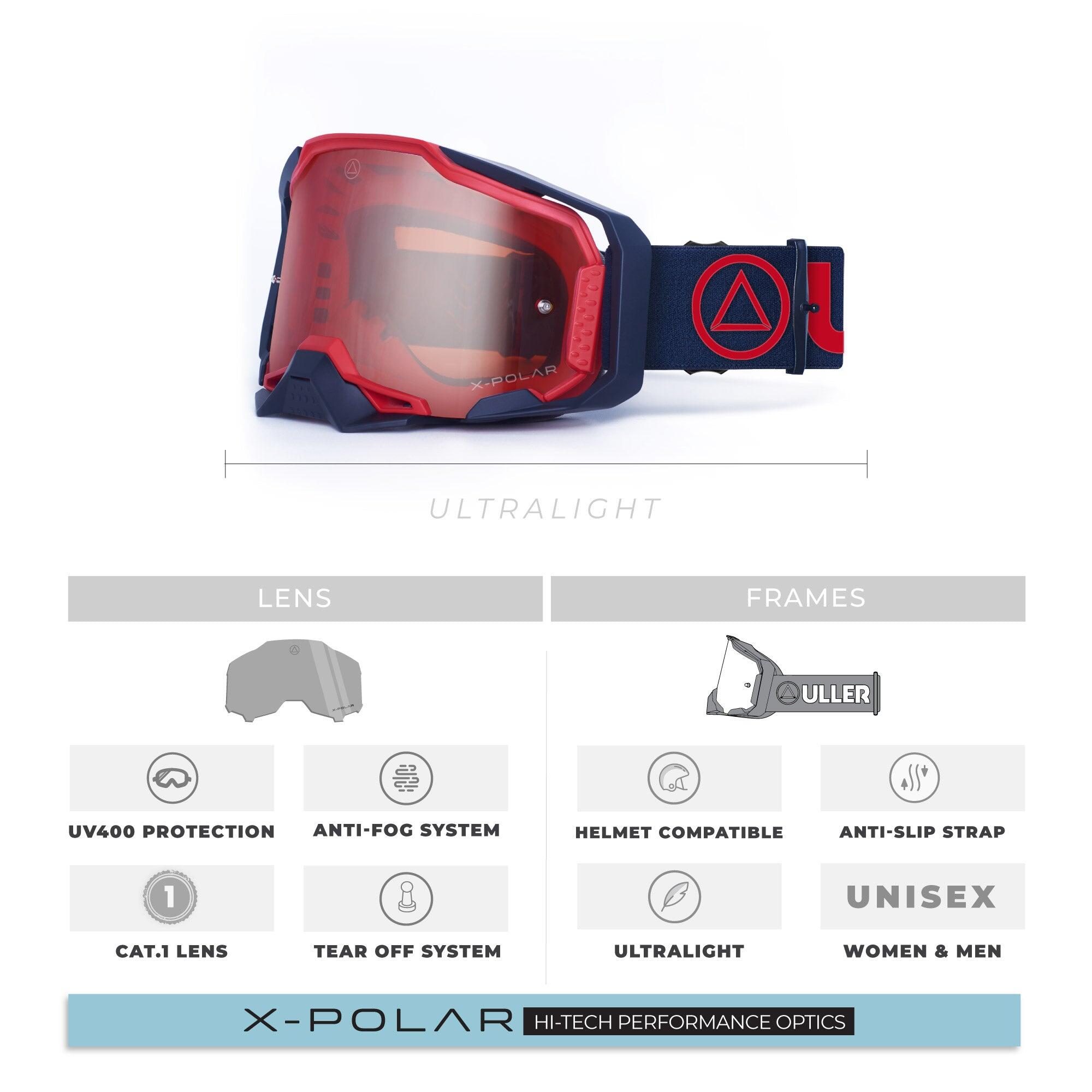 Unisex Motocross Gafas Enduro UV400 Antivaho ULLER Stone Rojo 6/7