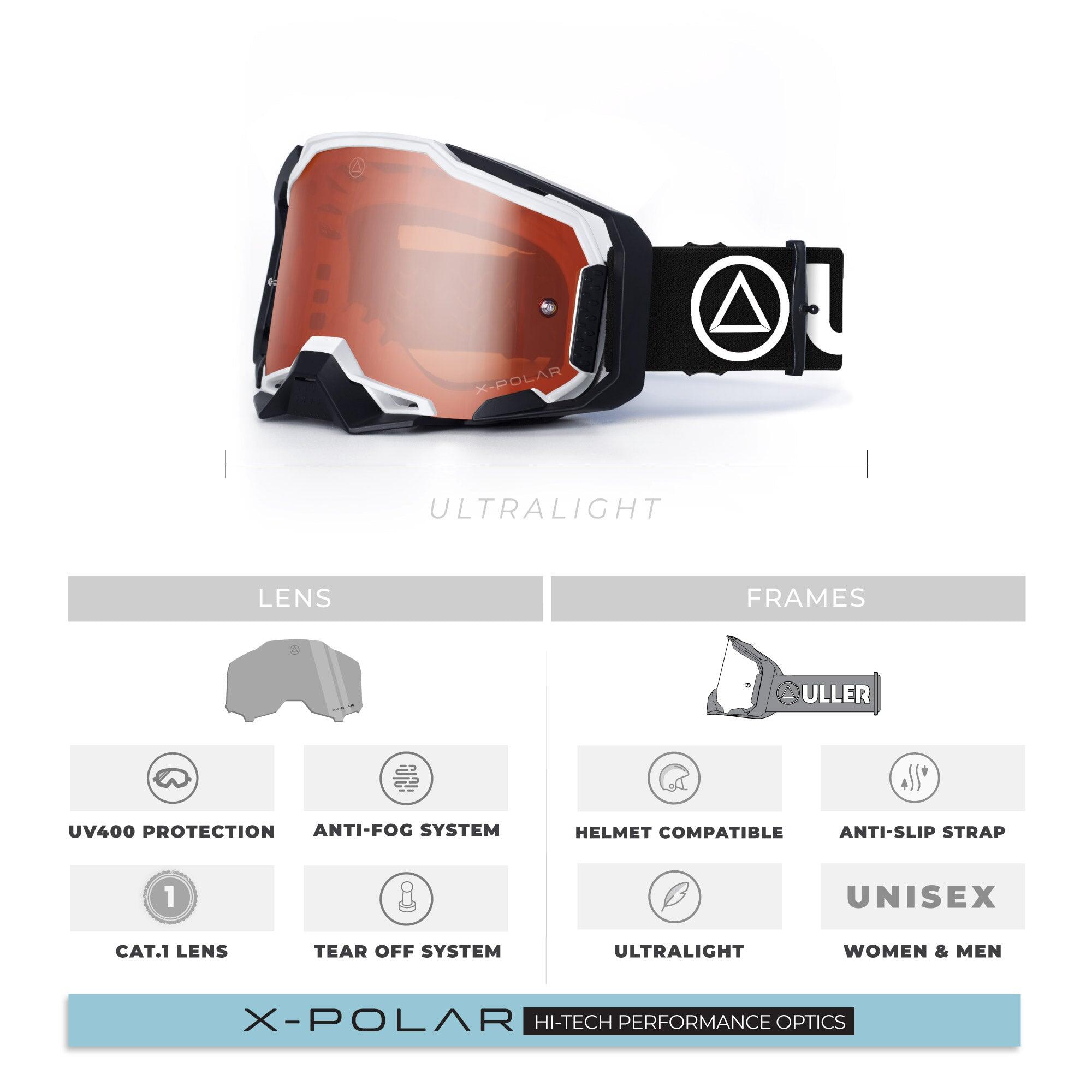 Unisex Motocross Gafas Enduro UV400 Antivaho ULLER Stone Negro 6/7