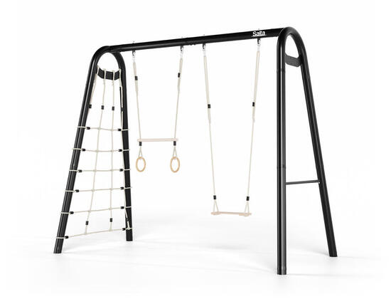 Schommel - L + Duikelrek, klimnet, schommel, trapeze met ringen - Zwart
