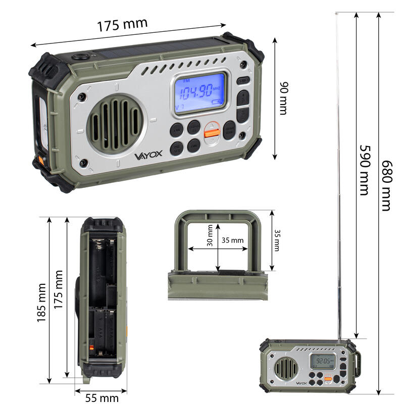 Radio turistic Vayox VA0440 Bluetooth, Powerbank, Solar, Dynamo