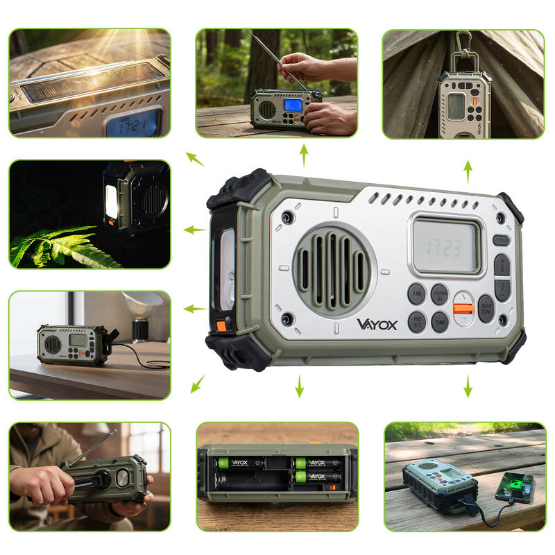 Radio turistic Vayox VA0440 Bluetooth, Powerbank, Solar, Dynamo
