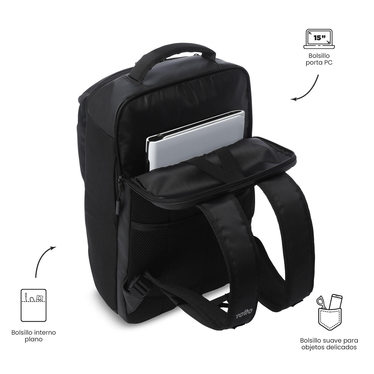 Totto Mochila ejecutiva Tork Negro/Black Poliéster 30 x 47 x 18 cm 5/5