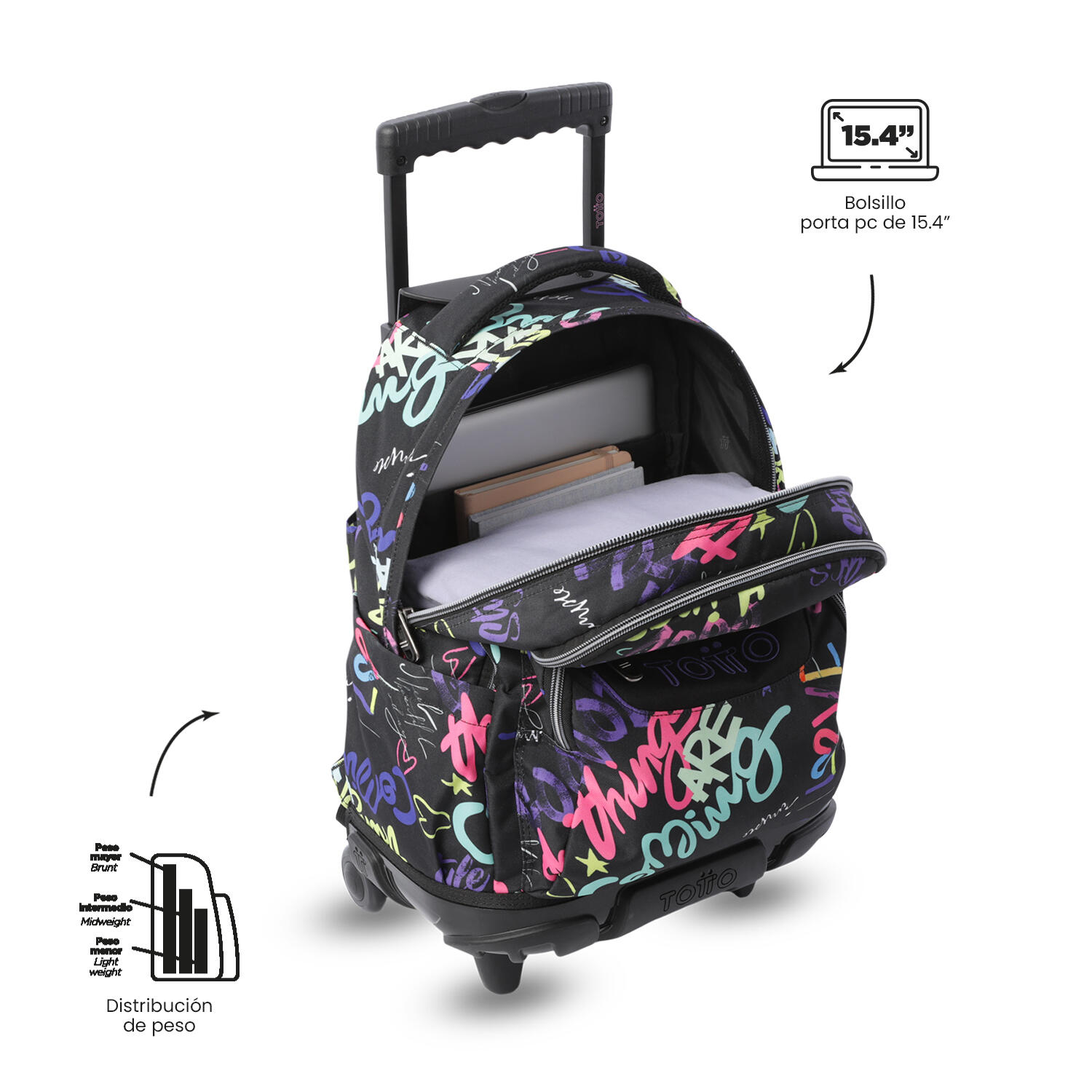 Totto Mochila escolar ruedas Renglones Letry Poliéster 32 x 45.5 x 18 cm 5/5