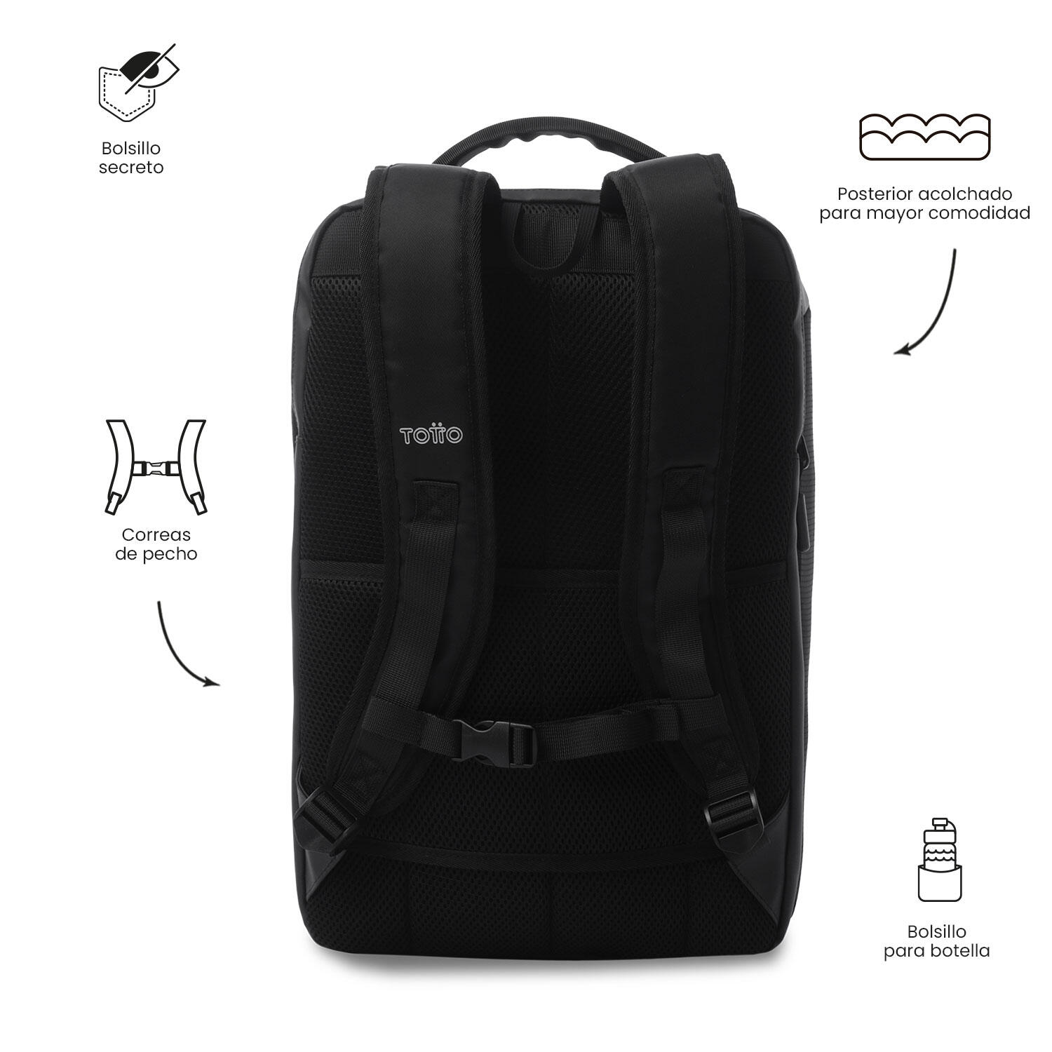 Totto Mochila ejecutiva Tork Negro/Black Poliéster 30 x 47 x 18 cm 4/5
