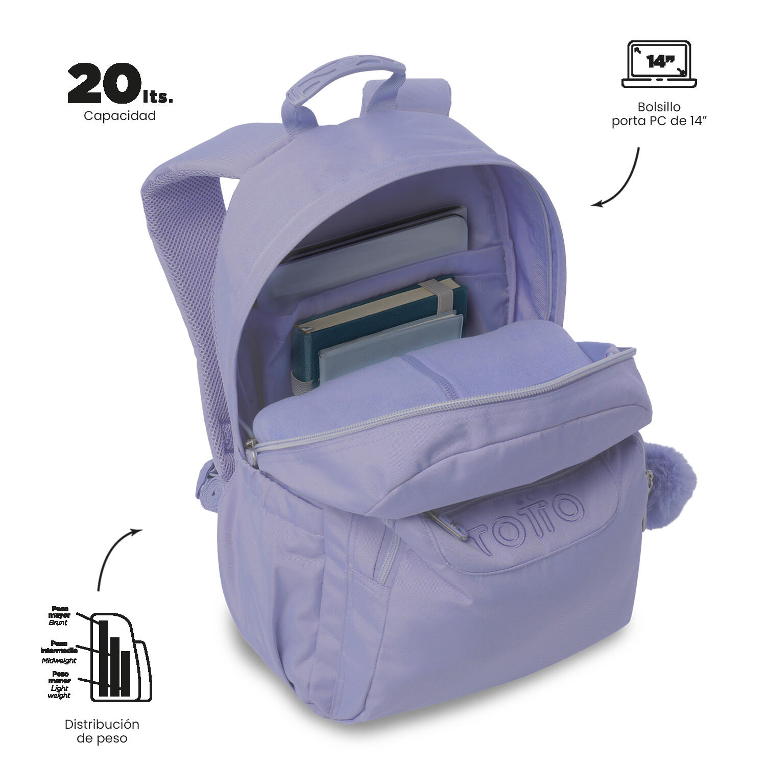 Totto Mochila escolar Acuarela Ecole Solid Cosmic Sky Poliéster 33 x 44 x 14 cm 5/5