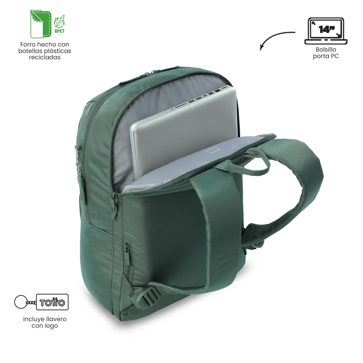 Totto Mochila urbana Cloud Dark Forest Poliéster 31 x 46 x 15 cm 5/5