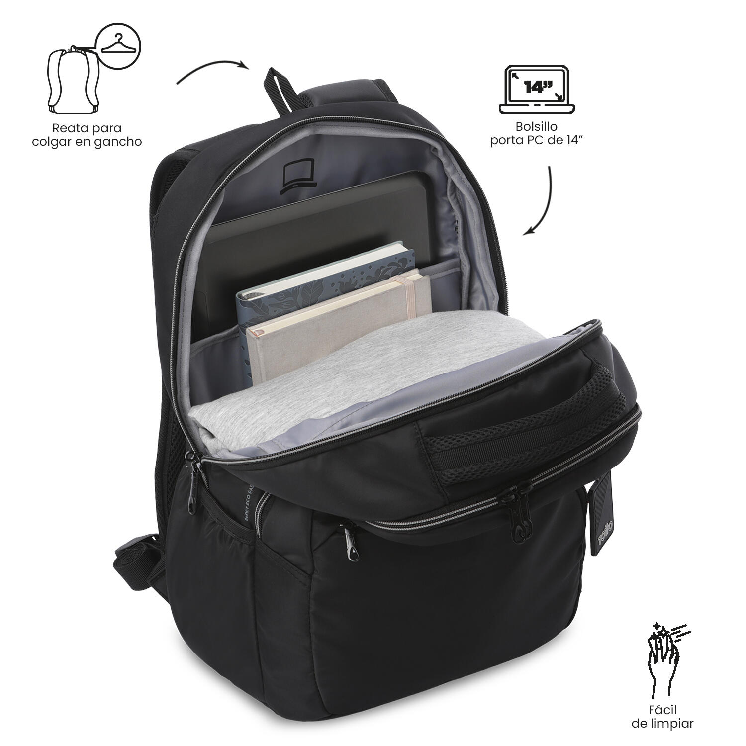 Totto Mochila urbana Tracer 4 2.0 Negro/Gris Poliéster 31.5 x 44.5 x 17.5 cm 5/5
