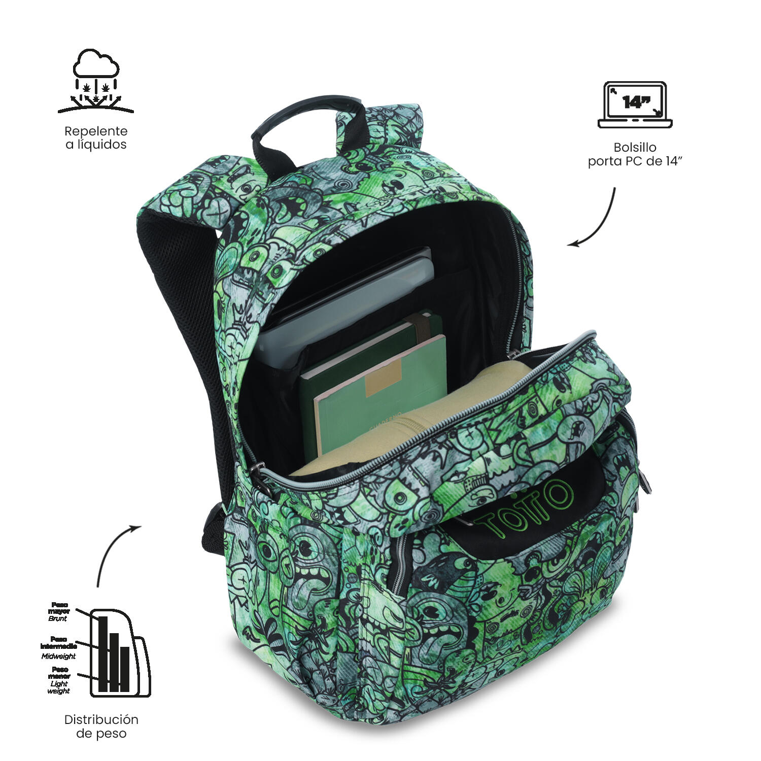 Totto Mochila escolar Acuareles Crew Poliéster 33 x 44 x 14 cm 5/5