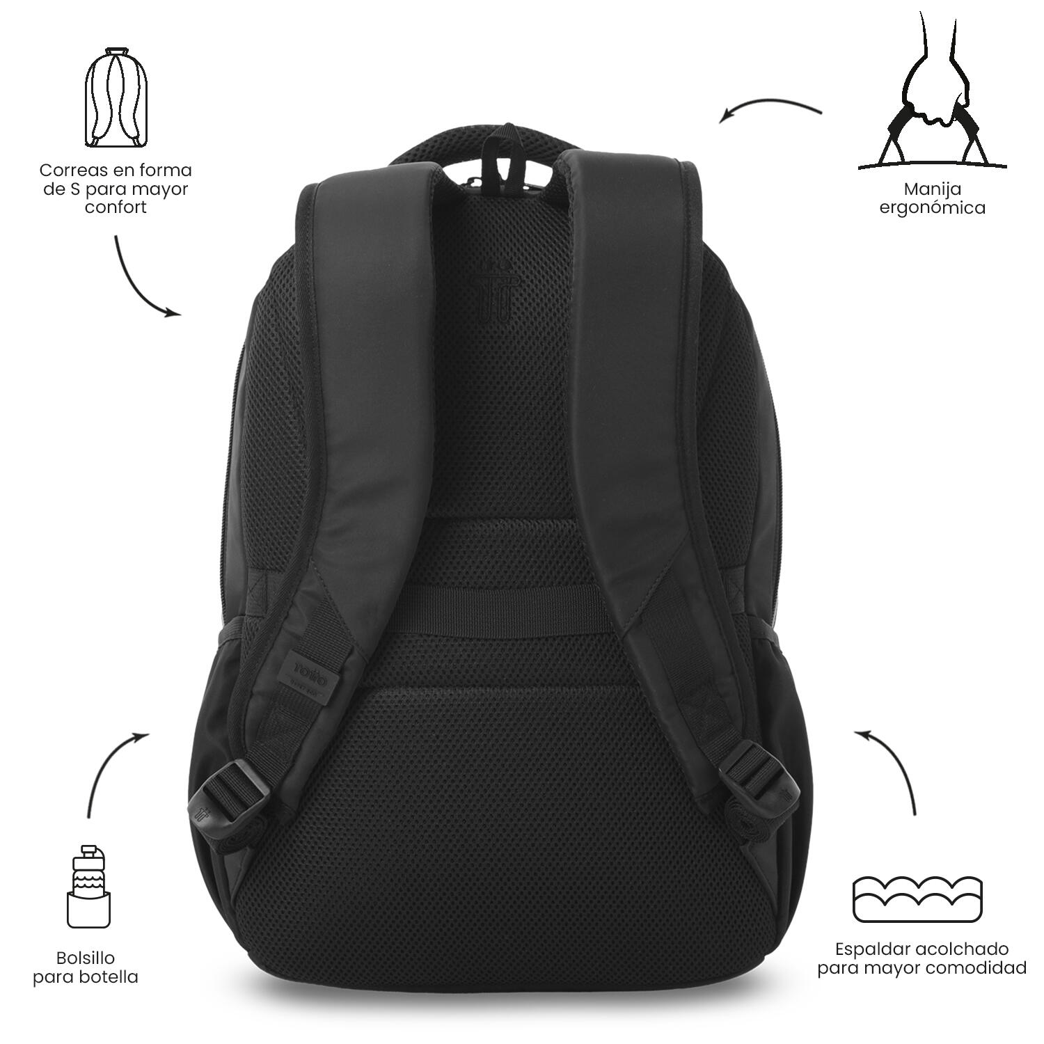 Totto Mochila urbana Tracer 4 2.0 Negro/Gris Poliéster 31.5 x 44.5 x 17.5 cm 4/5