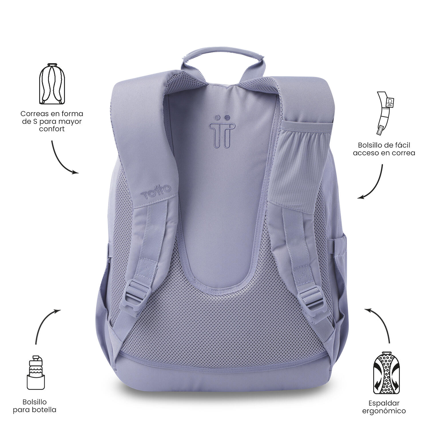 Totto Mochila escolar Acuarela Ecole Solid Cosmic Sky Poliéster 33 x 44 x 14 cm 4/5