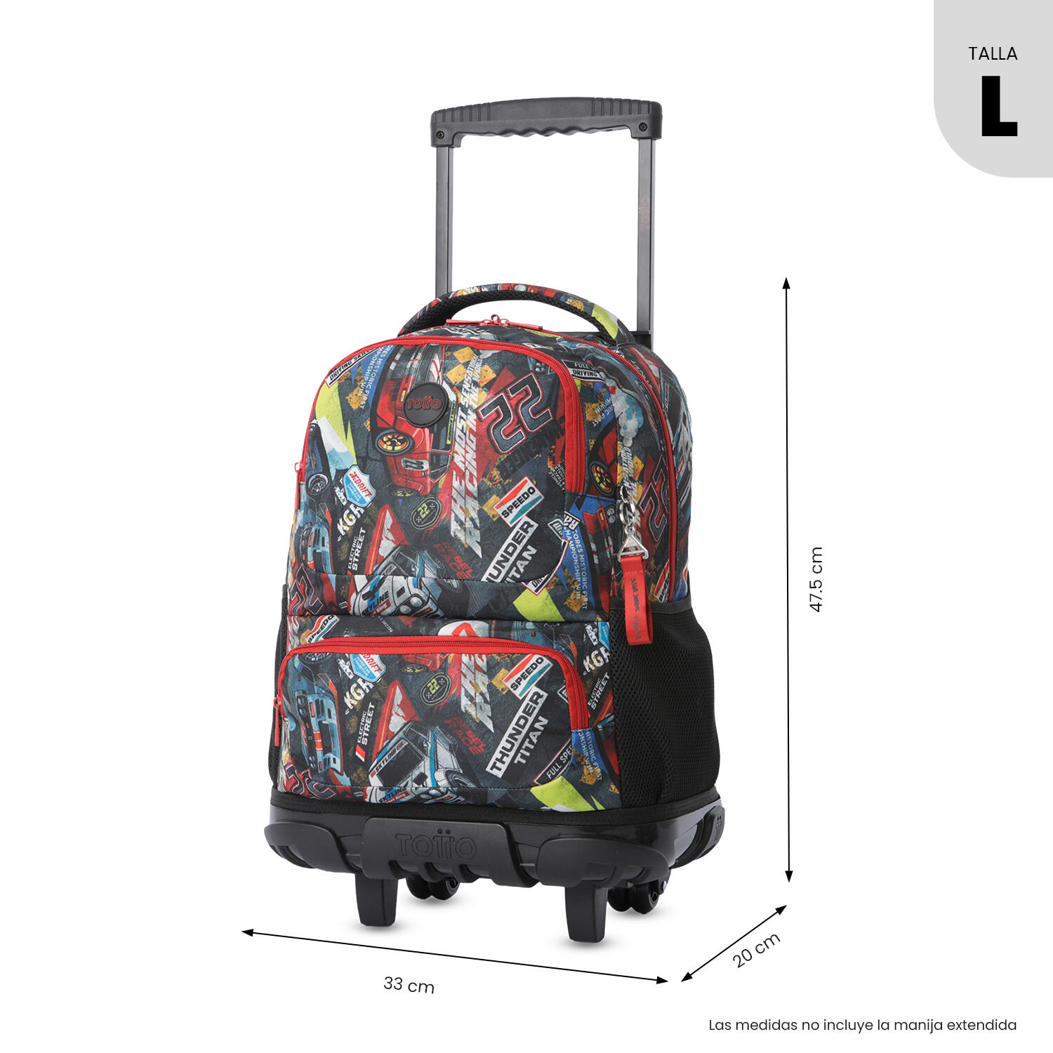 Totto Mochila infantil ruedas SKL L Rally Red Poliéster 32 x 45.5 x 18 cm 3/5