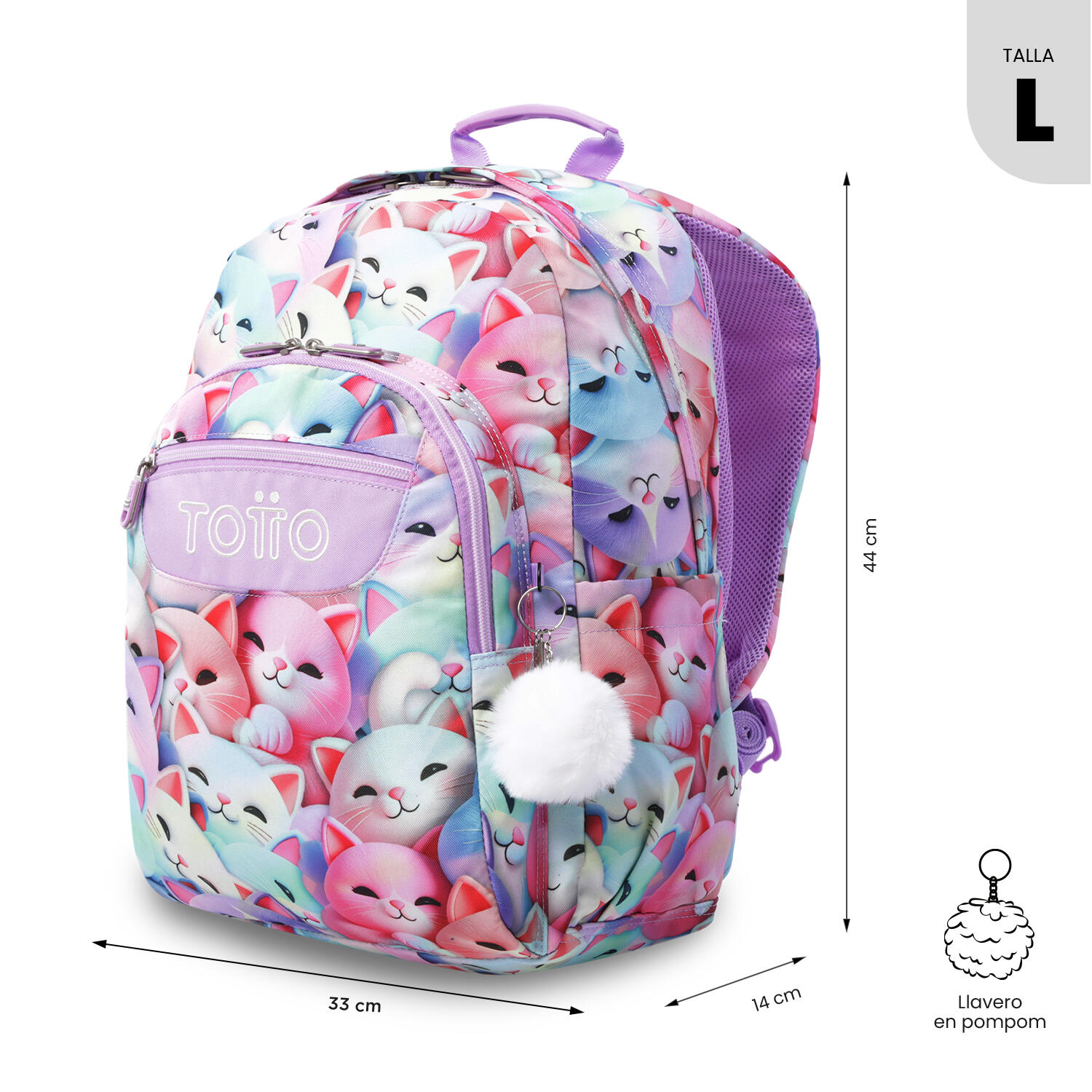 Totto Mochila escolar Acuareles Mewsy 3D Poliéster 33 x 44 x 14 cm 3/5
