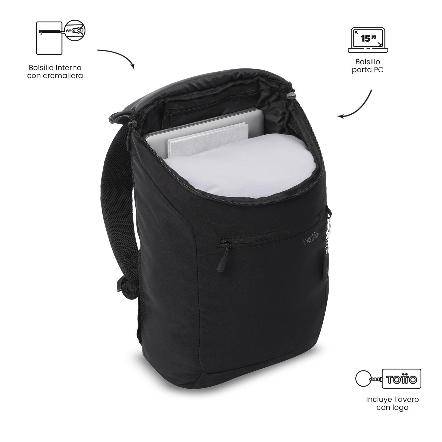 Totto Mochila ejecutiva Rap Negro/Black Poliéster 32 x 49 x 15 cm 5/5