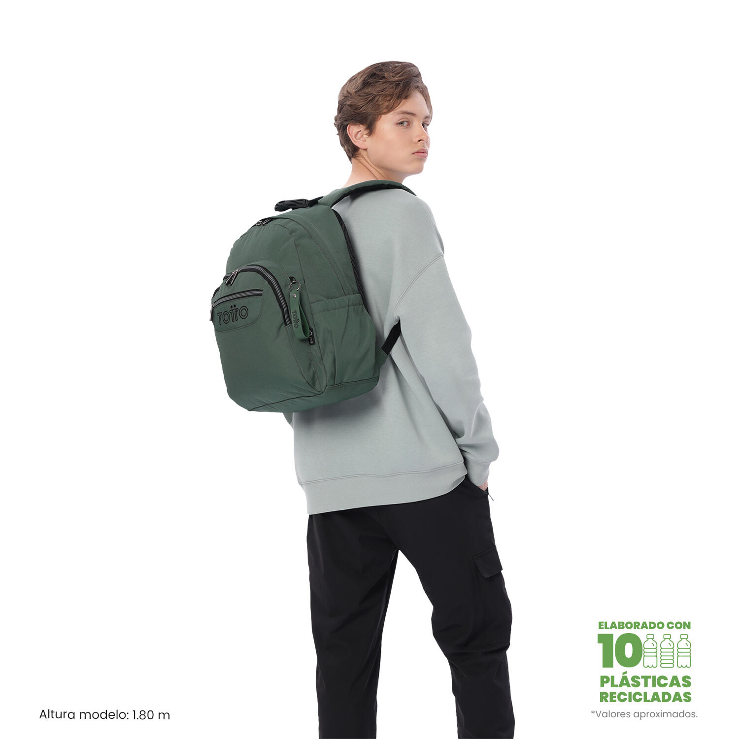 Totto Mochila escolar Acuarela Ecole Solid Dark Forest Poliéster 33 x 44 x 14 c 2/5