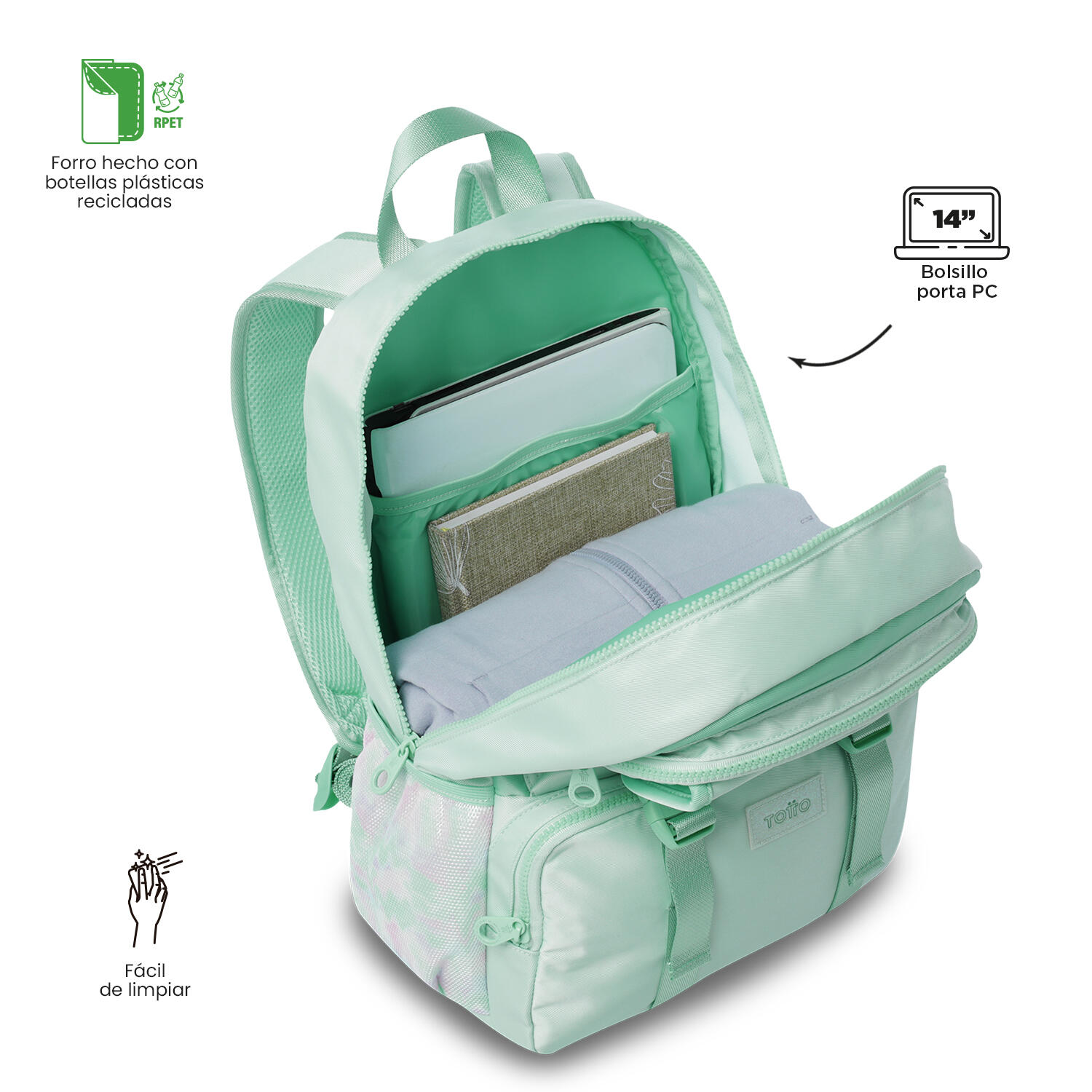 Totto Mochila Infantil Cluw M Verde/Verde Poliéster 31 x 42 x 16 cm 5/5