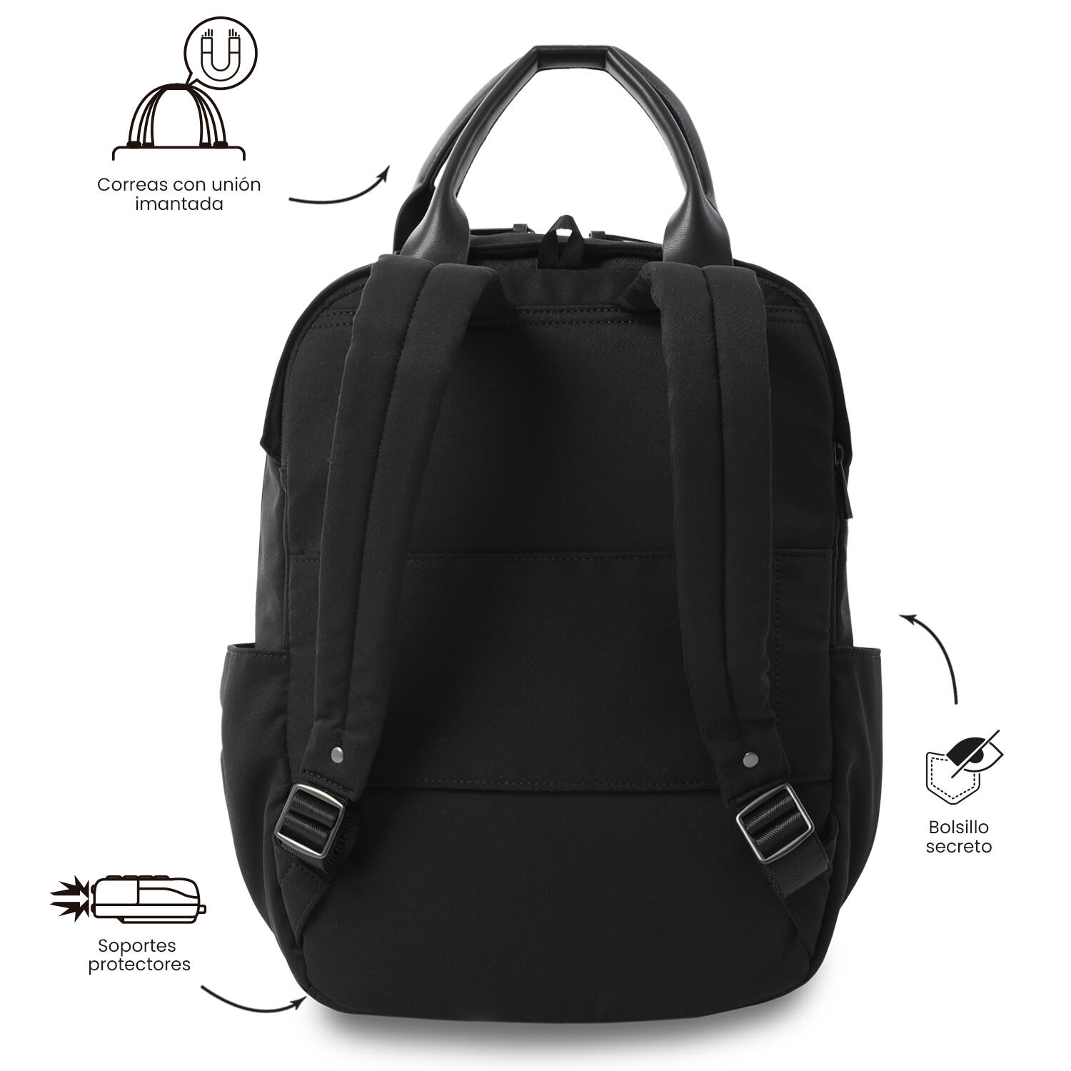 Totto Mochila ejecutiva Toscana Negro/Black Poliéster 28 x 40 x 14 cm 4/5