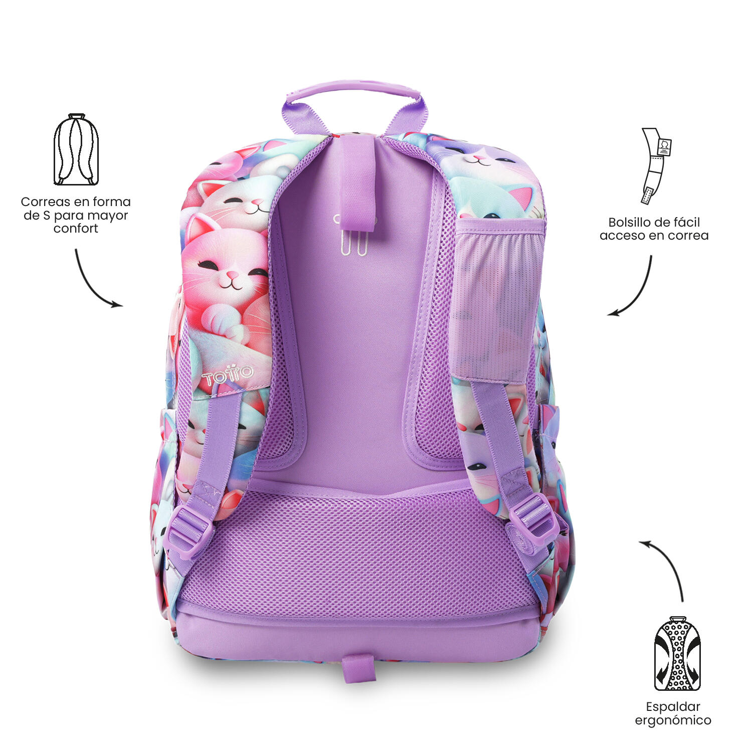 Totto Mochila escolar Acuareles Mewsy 3D Poliéster 33 x 44 x 14 cm 4/5