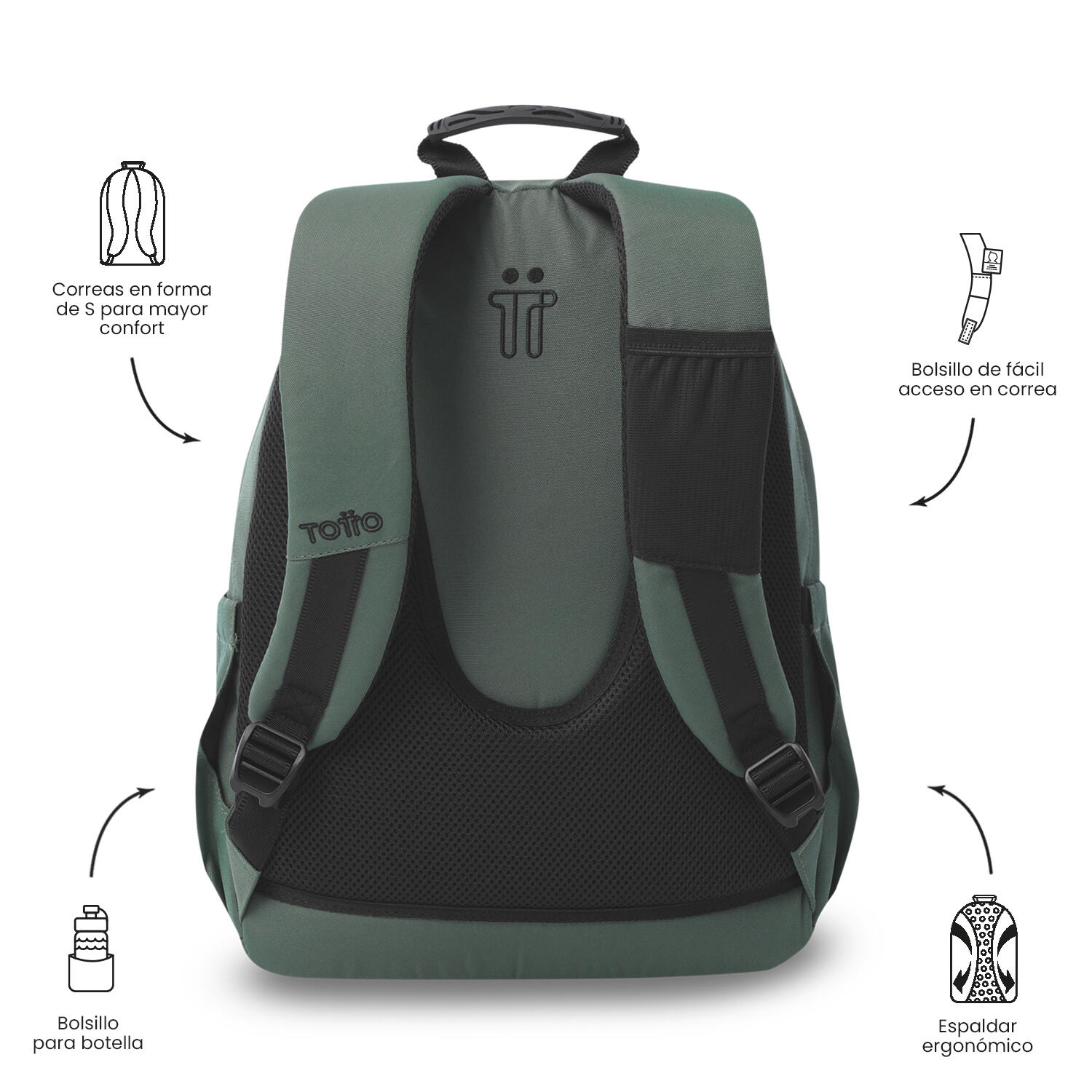 Totto Mochila escolar Acuarela Ecole Solid Dark Forest Poliéster 33 x 44 x 14 c 4/5