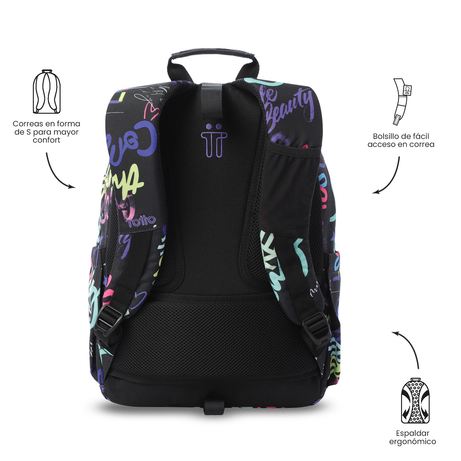 Totto Mochila escolar Acuareles Letry Poliéster 33 x 44 x 14 cm 4/5
