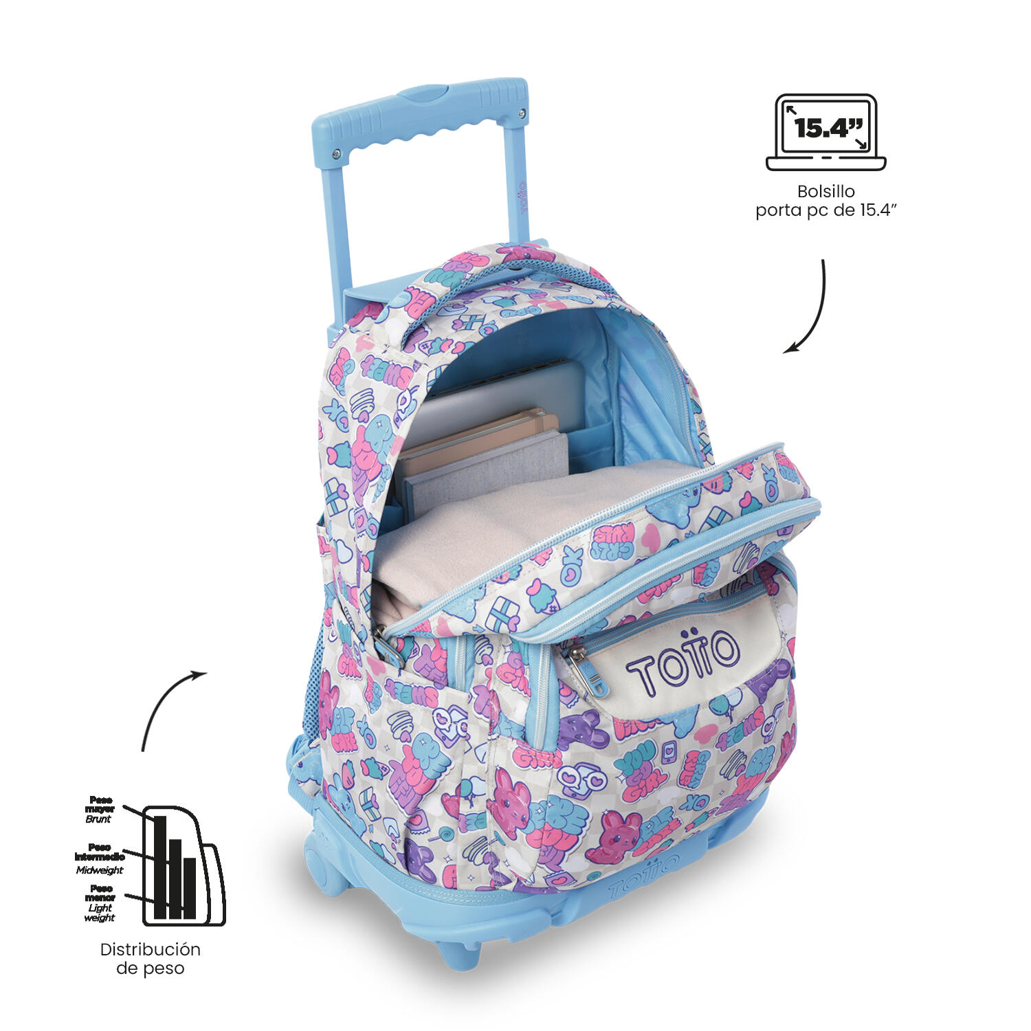 Totto Mochila escolar ruedas Renglones Gommis Poliéster 32 x 45.5 x 18 cm 5/5