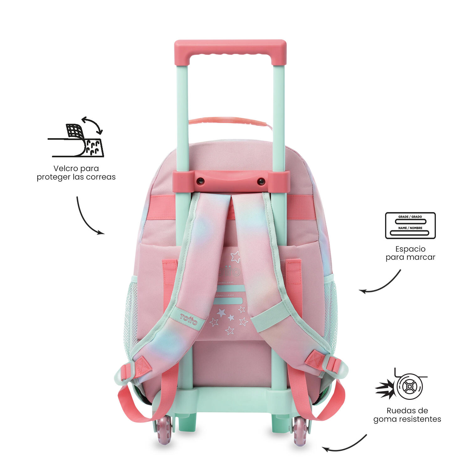 Totto Mochila infantil ruedas Rainbow Star M Rainbow Star Poliéster 29.5 x 41.5 4/5