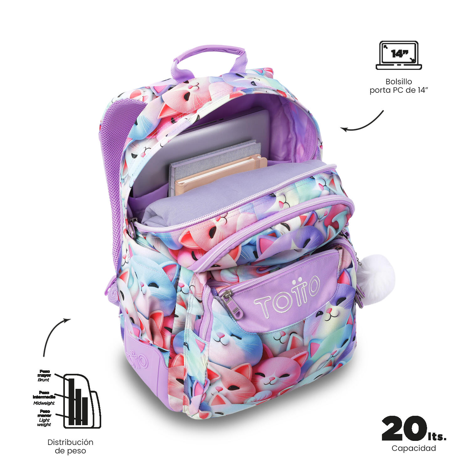 Totto Mochila escolar Rayol Mewsy 3D Poliéster 33 x 44 x 13.5 cm 5/5