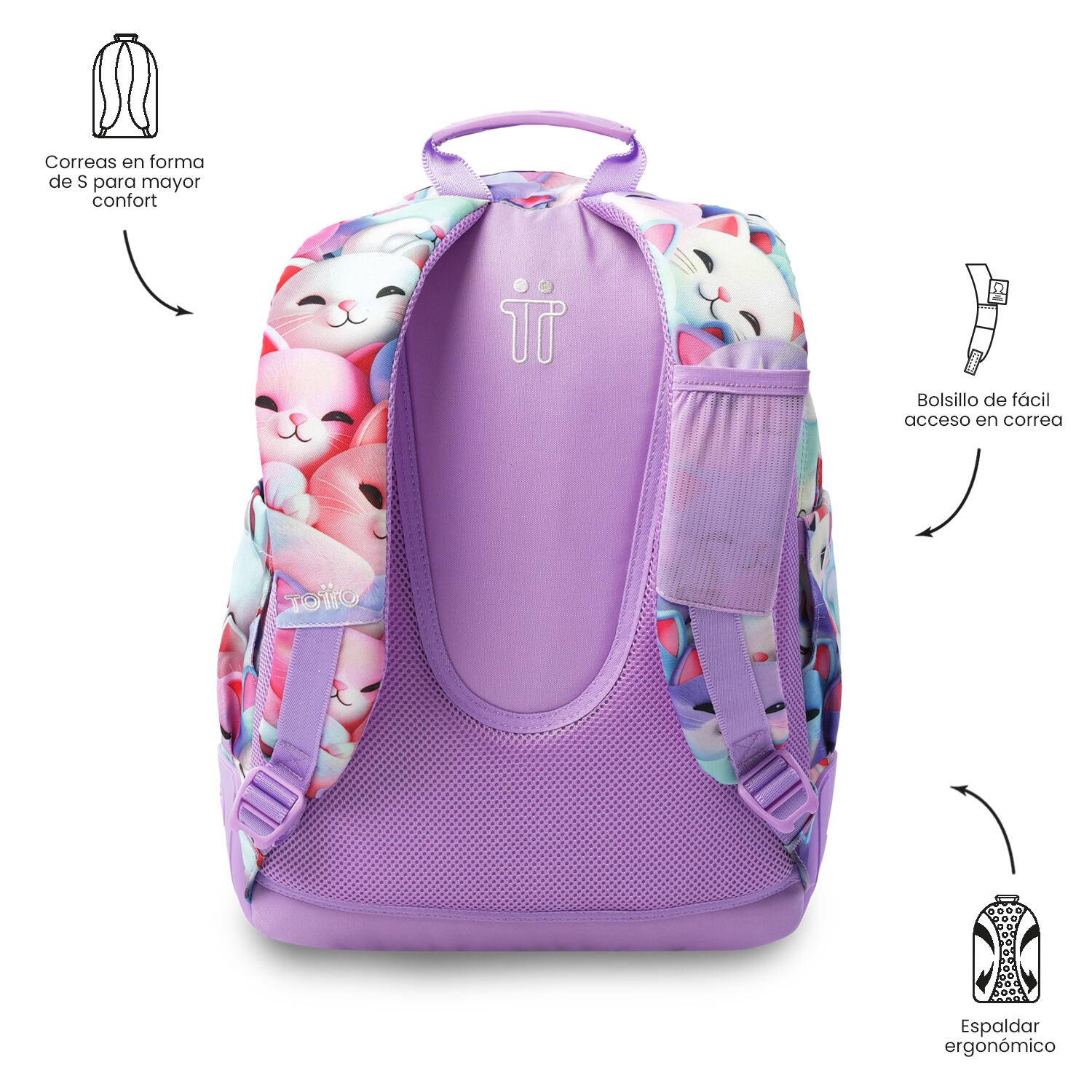 Totto Mochila escolar Rayol Mewsy 3D Poliéster 33 x 44 x 13.5 cm 4/5