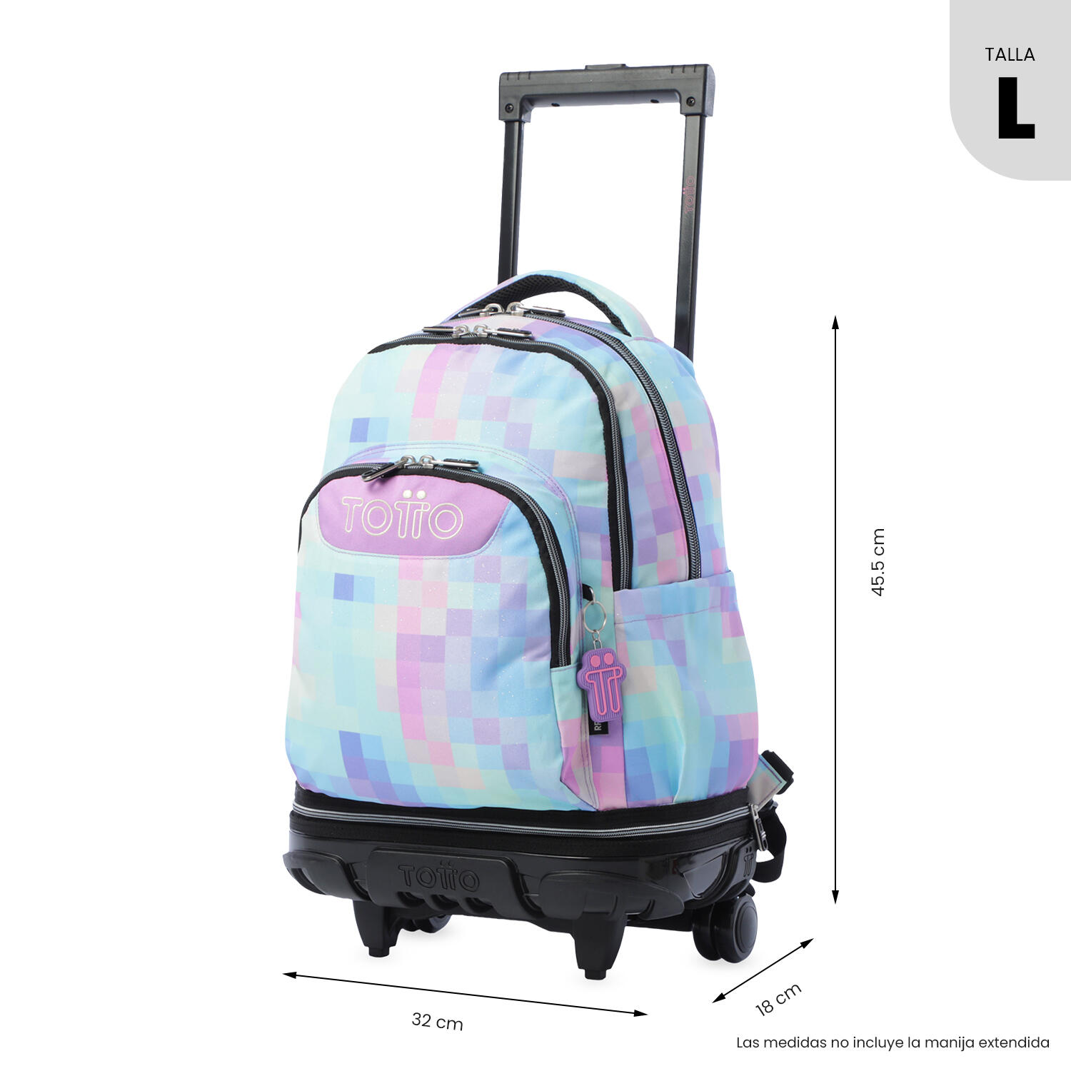 Totto Mochila escolar ruedas Tiza Desmontable Glitter Pixelly Poliéster 32 x 45 3/5