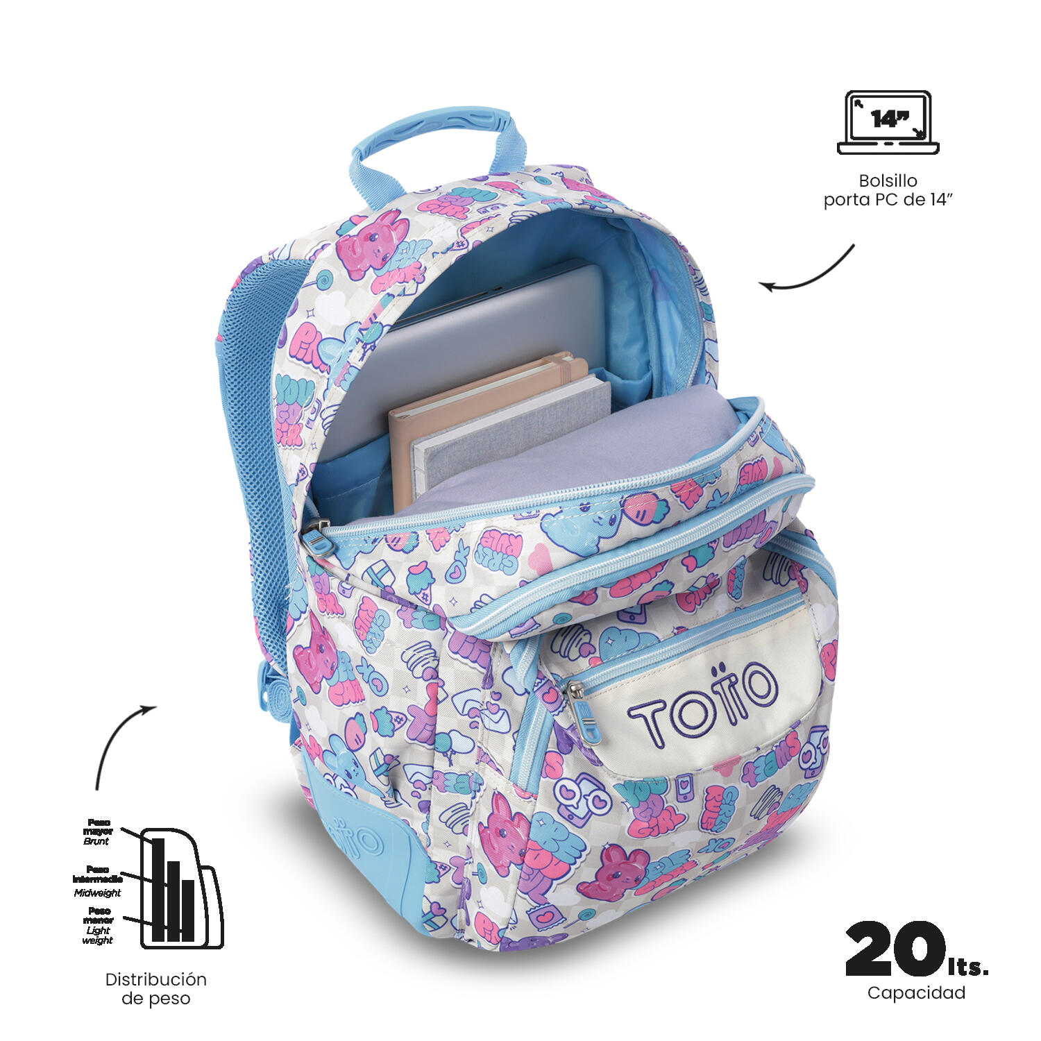 Totto Mochila escolar Rayol Gommis Poliéster 33 x 44 x 13.5 cm 5/5